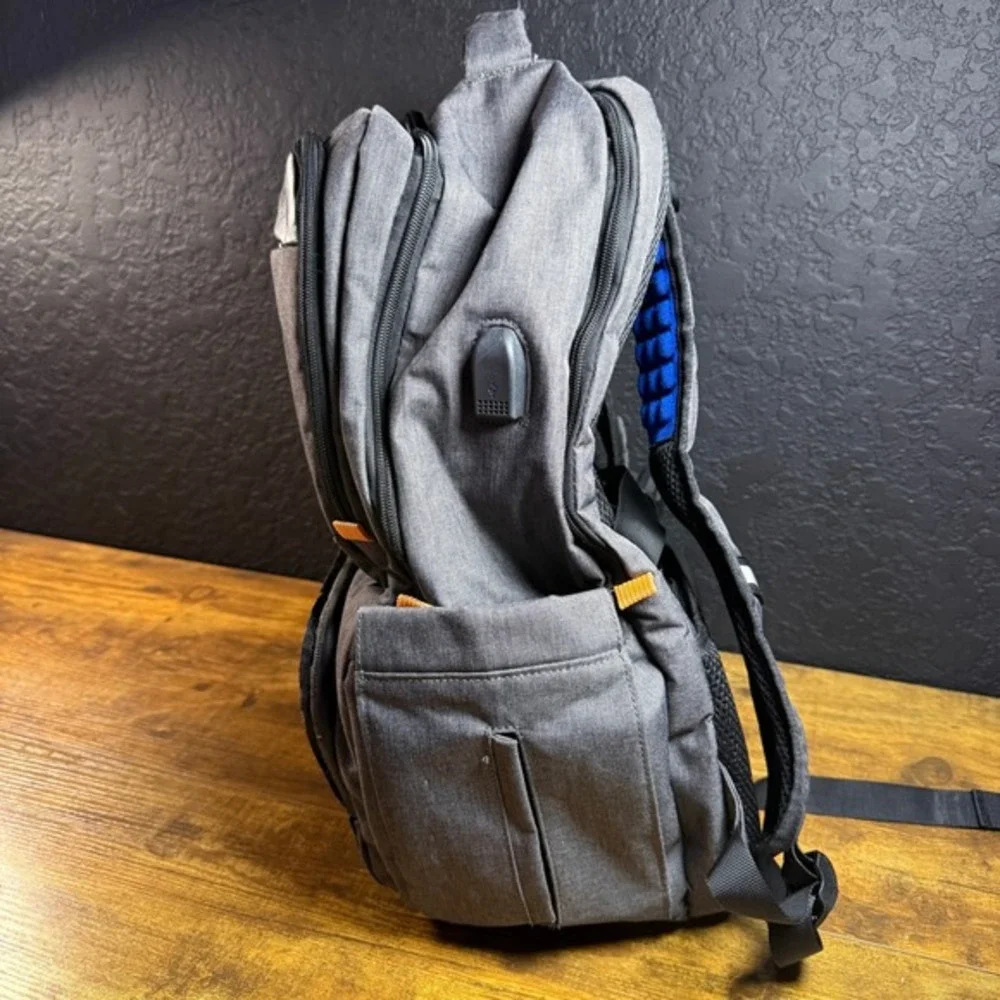 YH&GS USB Charging‎ Port Grey Polyester Laptop Travel Backpack Unisex Large